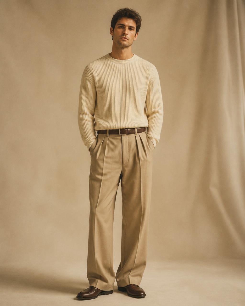 Weekend In Rib — Cashmere rib and pleated sand